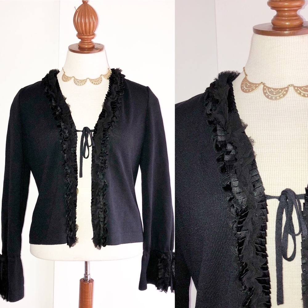 St. John Cardigan Knit Ruffles Jacket Front Tie